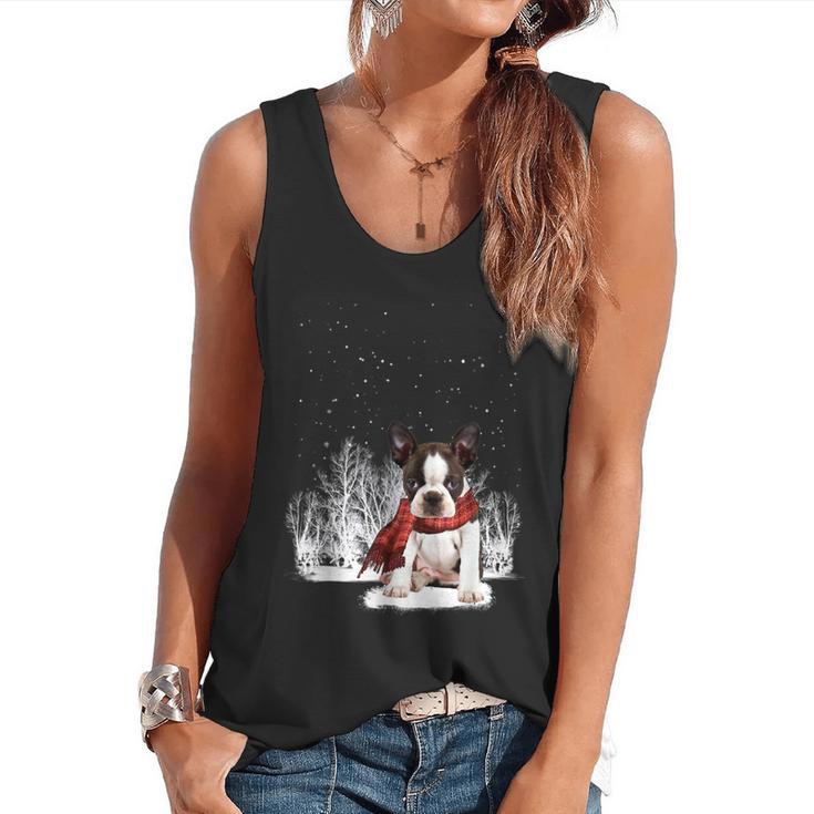 Boston Terrier In The Snow Merry Christmas Winter Flowy Tank