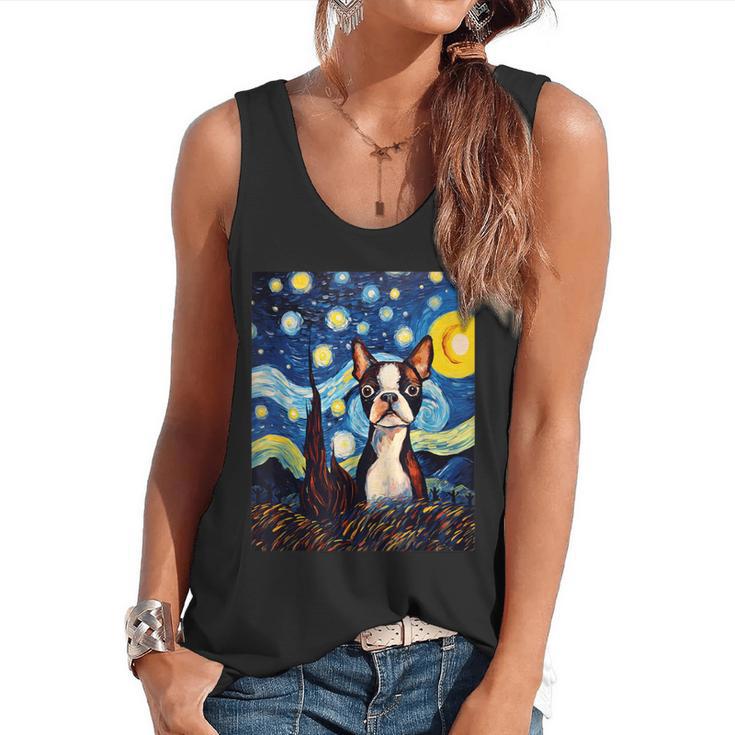 Boston Terrier Starry Night Van Gogh Art Flowy Tank