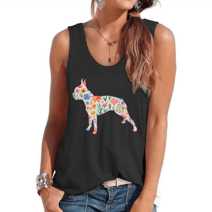 Boston Terrier Watercolor Flowers Flowy Tank
