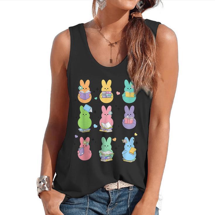 Bunny Reading Books Easter Day Librarian Teacher Book Flowy Tank