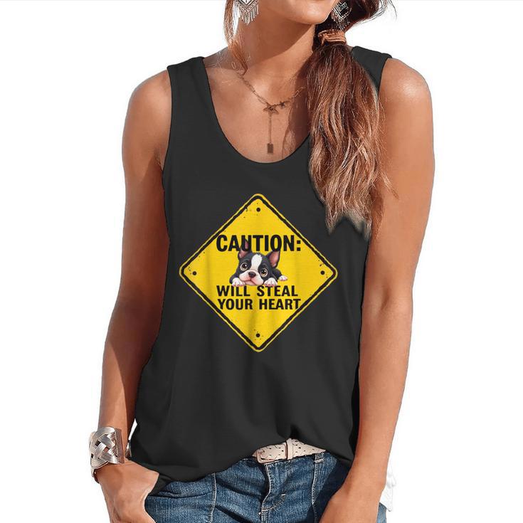 Caution Sign Boston Terrier Dog  Bostie Puppy Flowy Tank