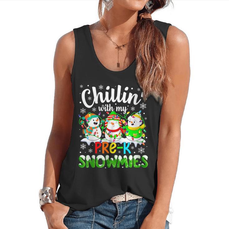 Chillin With My Pre-K Snowmies Christmas Teacher Xmas Flowy Tank