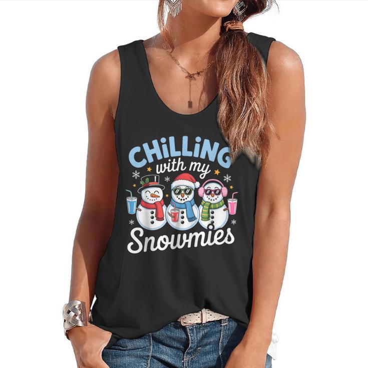 Chillin With My Snowmie Women Christmas Snowman Teacher Snow Flowy Tank