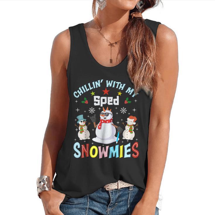 Chillin With My Sped Snowmies Teacher Student Christmas Flowy Tank