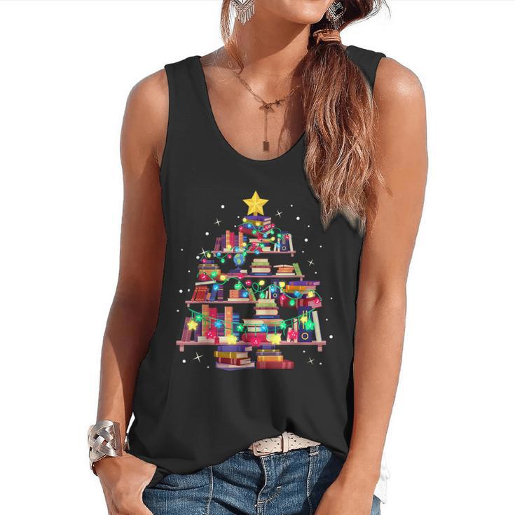 Christmas Library Tree Love Reading Books Nerd Teacher Flowy Tank