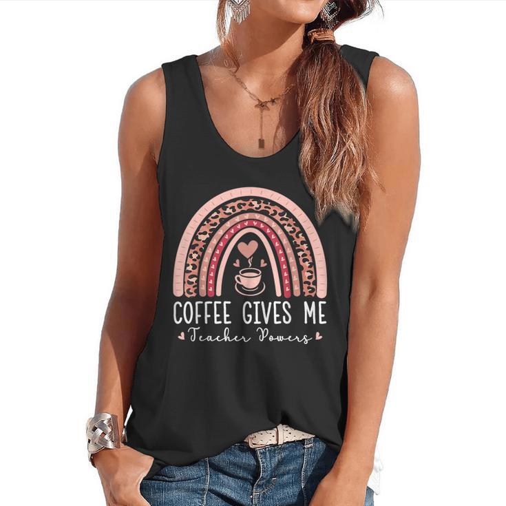 Coffee Gives Me Teacher Powers Leopard Rainbow Teacher Flowy Tank