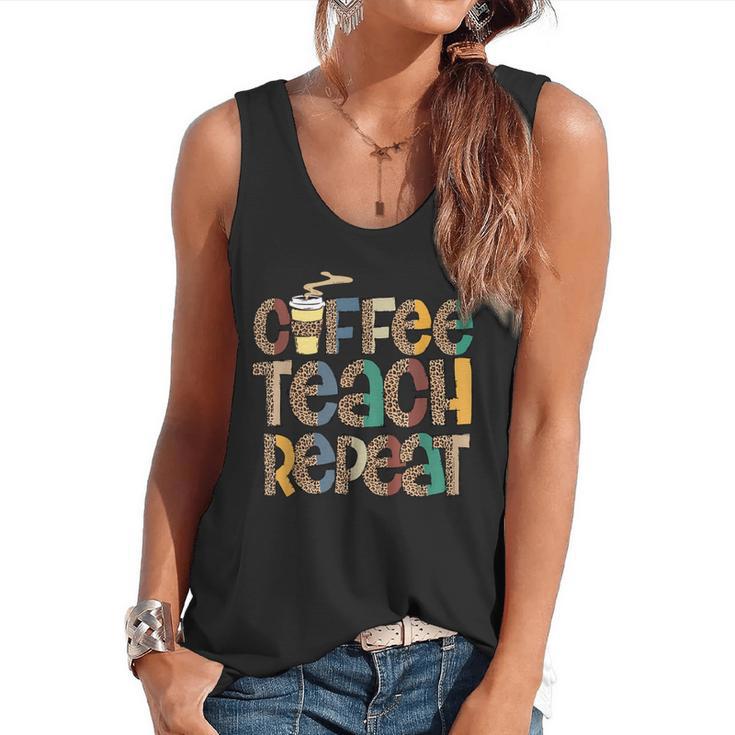 Coffee Teach Repeat Leopard Print Back To School Teachers Flowy Tank