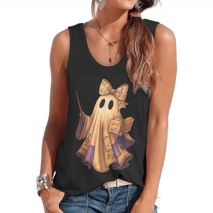 Coquette Music Note Patchwork Ghost Music Teacher Halloween Flowy Tank