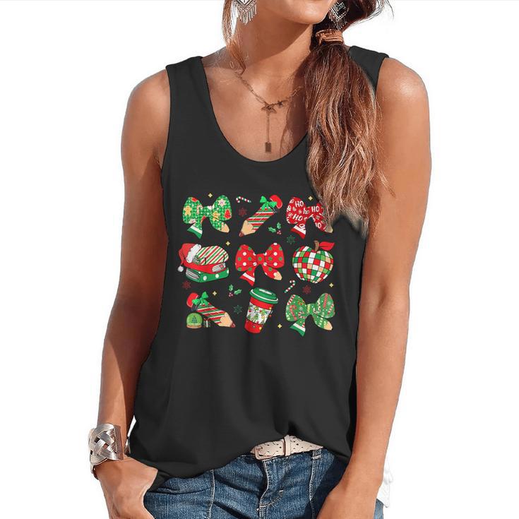 Cute Coquette Pencil Bow Christmas School Teacher Student Flowy Tank