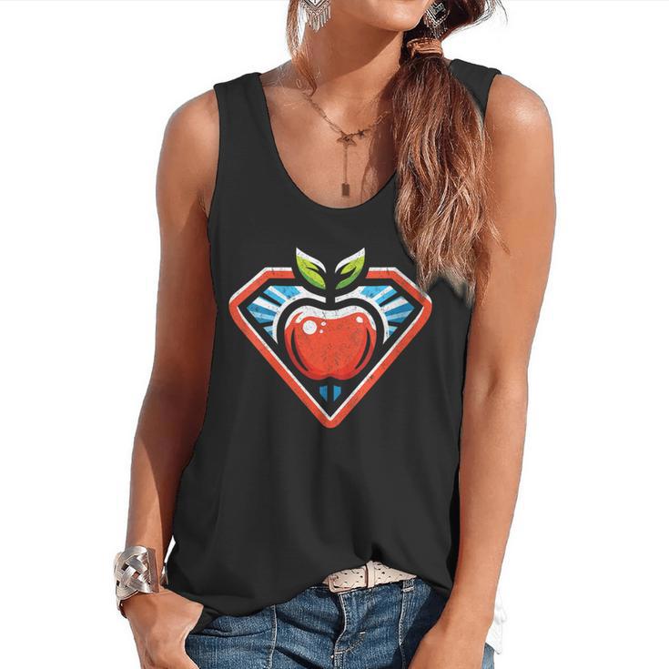 Cute Distressed Super Teacher Superhero Apple Flowy Tank