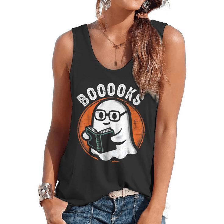 Cute Ghost Book Reading Books Lover Retro Halloween Teacher Flowy Tank