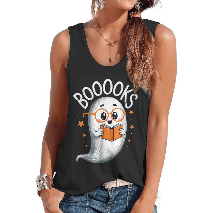 Cute Ghost Book Reading Halloween Teacher Flowy Tank