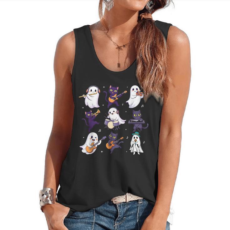 Cute Ghost Cat Playing Musical Halloween Music Teacher Flowy Tank