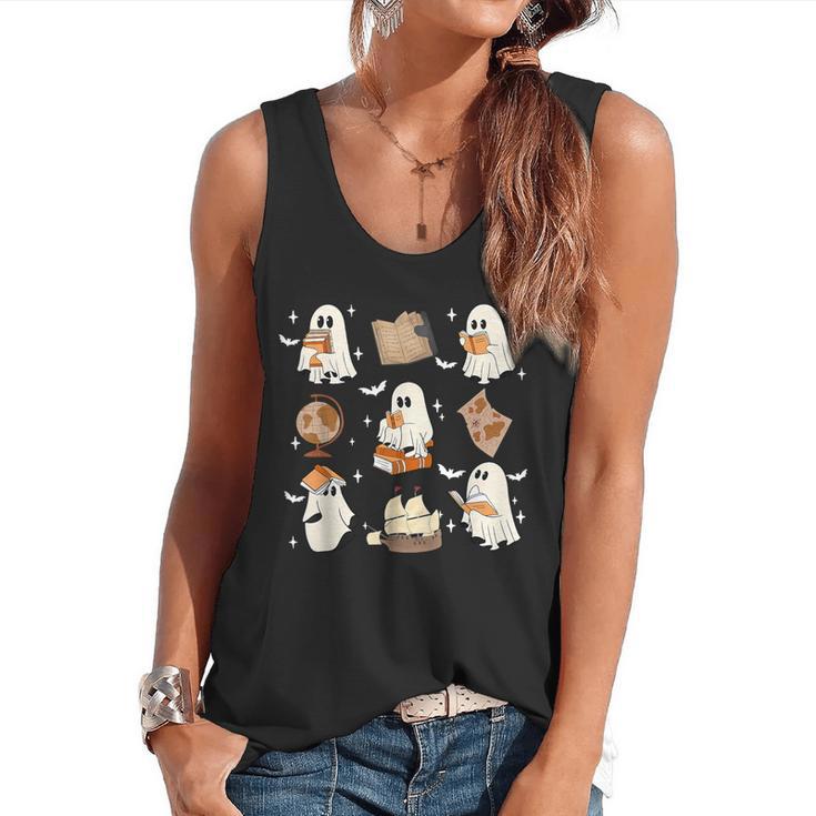 Cute Ghosts Reading Book Bookworm Halloween History Teacher Flowy Tank