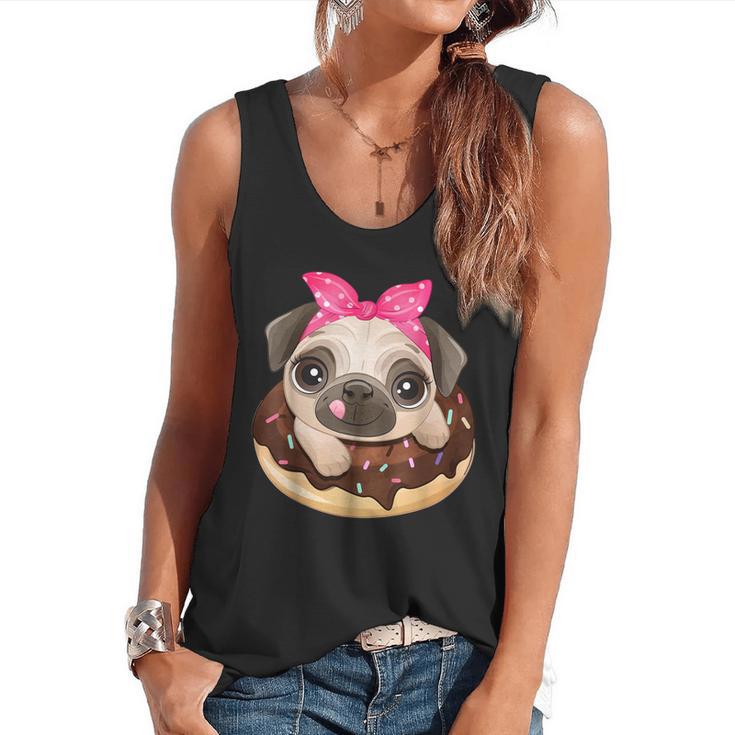 Cute Pug Shirt Donut Girls Dog Flowy Tank