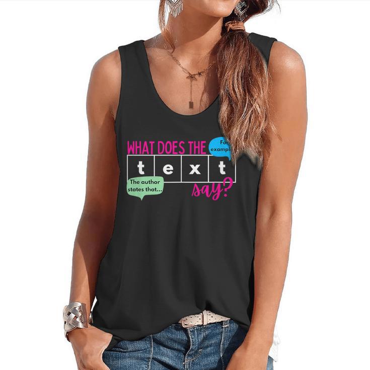 What Does The Text Say Text Evidence Reading Teacher For Men Women Flowy Tank