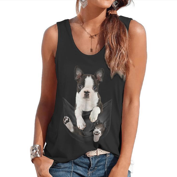 Dog Lovers Boston Terrier In Pocket Dog Face For Men Women Kids Flowy Tank, trending gift