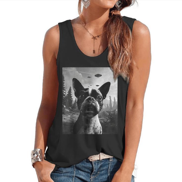 Dog Mom Dad Alien Selfie Boston Terrier UFO For Men Women Flowy Tank
