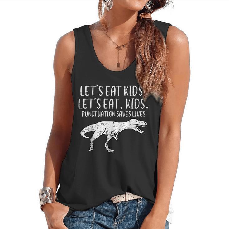 Lets Eat Kids Punctuation Saves Lives Dino Teacher Men Flowy Tank