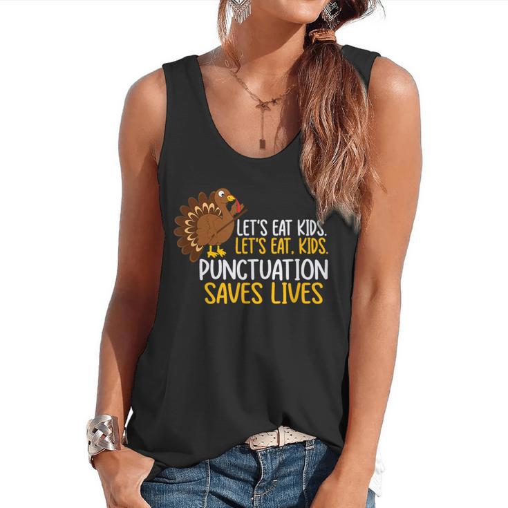 Lets Eat Kids Punctuation Turkey Thanksgiving Teacher Flowy Tank