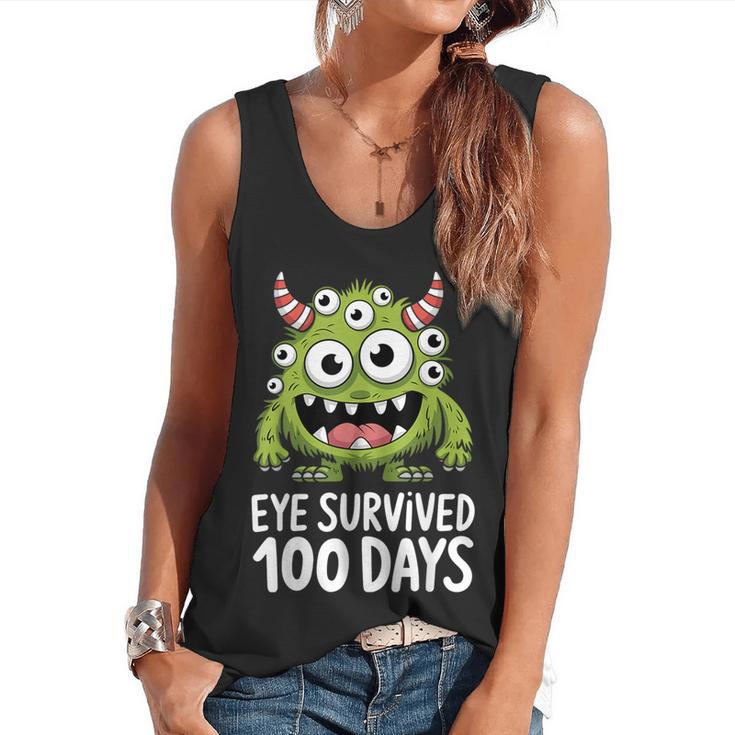 Eye Survived 100 Days Of School Monster Lover Teacher Kids Flowy Tank