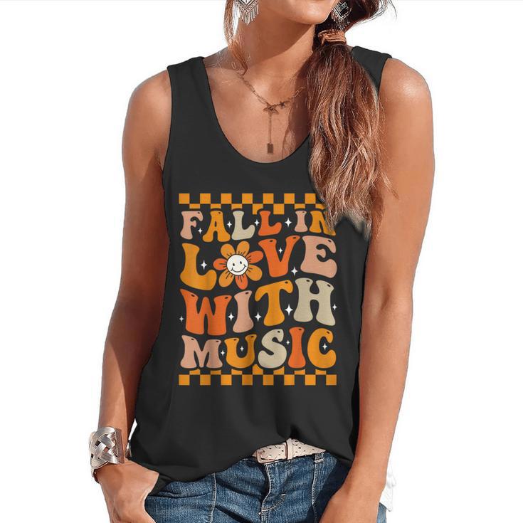Fall In Love With Music Groovy Thanksgiving Music Teacher Men Women Girls Kids Flowy Tank