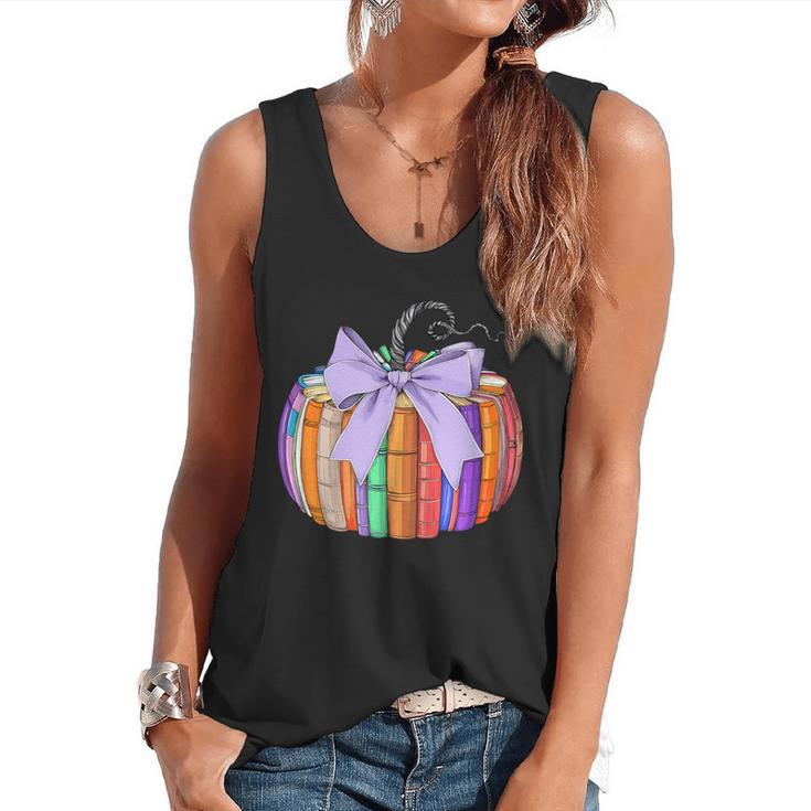 Fall Pumpkin Books Lover Halloween Teacher Teaching Staff Flowy Tank