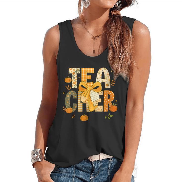 Fall Teacher Pumpkin Coquette Bow Autumn Classroom Flowy Tank