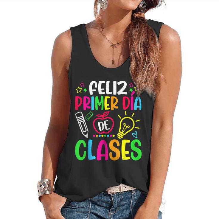 Feliz Primer Dia De Clases Kids Girl Teacher Spanish School Flowy Tank