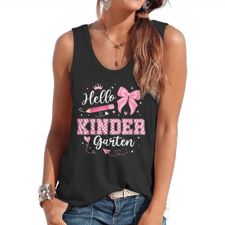 First Day Of School Teacher Girl Coquette Hello Kindergarten Flowy Tank