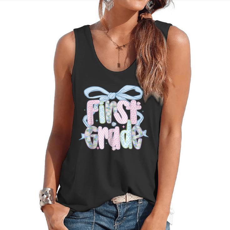 First Grade Coquette Bow Girls Teacher Team 1st Grade Squad Flowy Tank