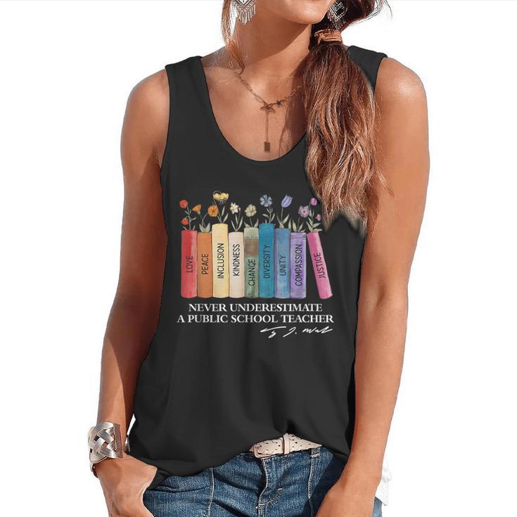 Floral Books Never Underestimate A Public School Teacher Flowy Tank