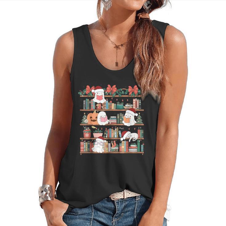 Ghost Christmas Reading Book Lover Library Christmas Teacher Flowy Tank
