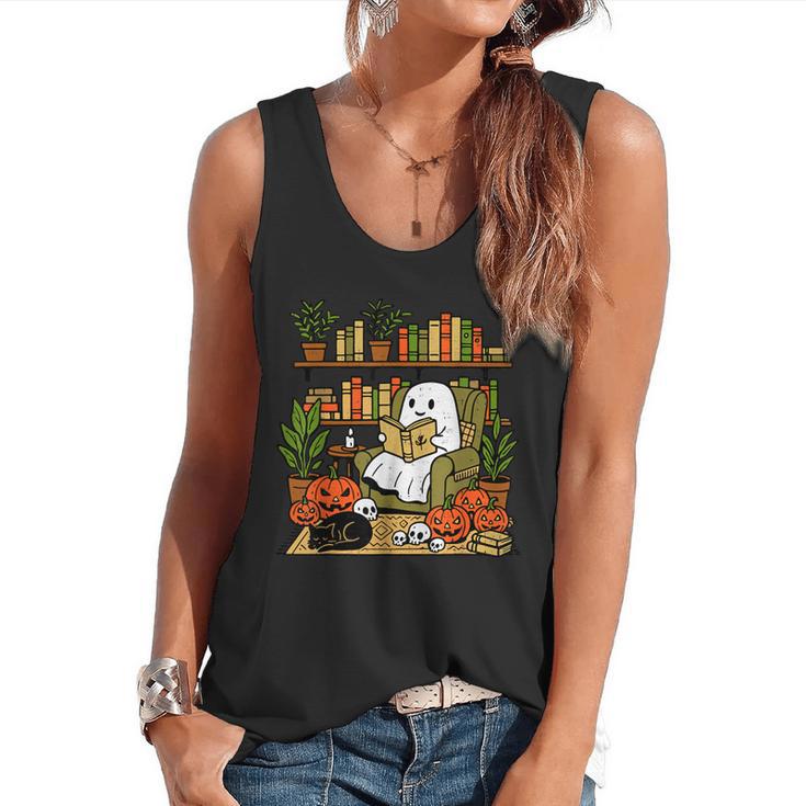 Ghost Library Reading Books Halloween Librarian Teacher Flowy Tank