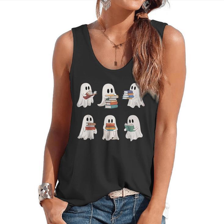 Ghost Reading Books Teacher Halloween Librarian Cute Boook Flowy Tank