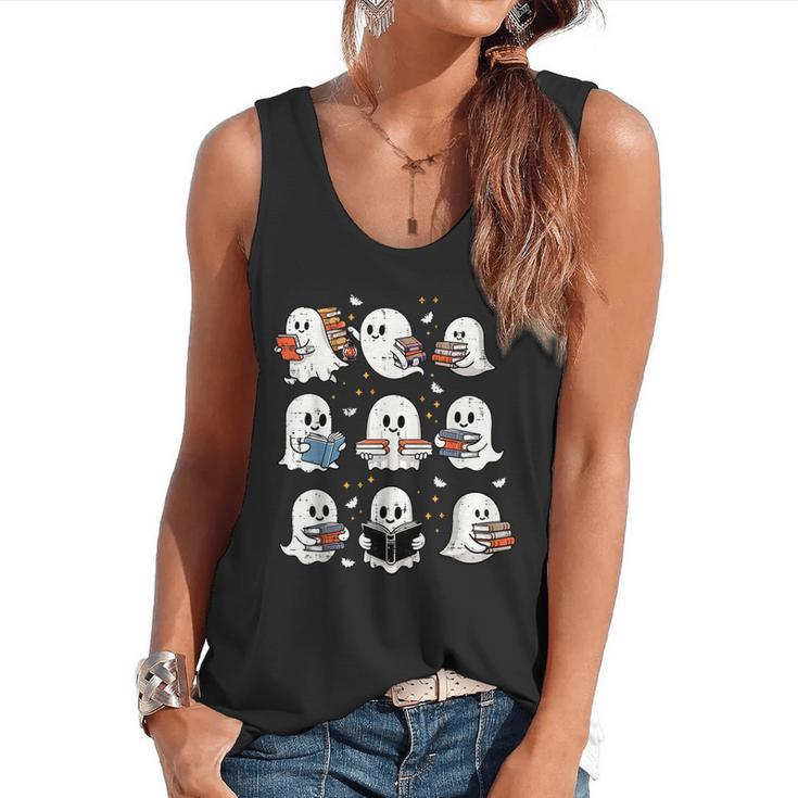 Ghosts With Books Library Halloween Men Women Kids Teacher Flowy Tank