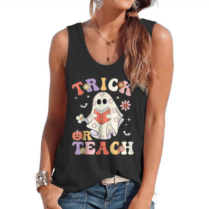 Groovy Halloween Trick Or Teach Retro Floral Ghost Teacher Flowy Tank