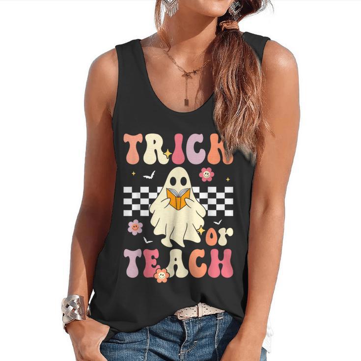 Groovy Teacher Halloween Retro Trick Or Teach Floral Ghost Flowy Tank