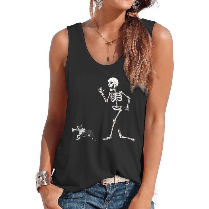 Halloween Boston Terrier And Skeleton Flowy Tank