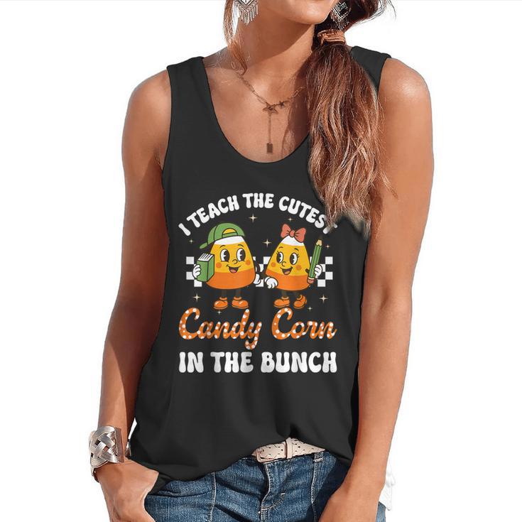 Halloween Teacher Cutest Candy Corn Groovy Spooky Teachers Flowy Tank