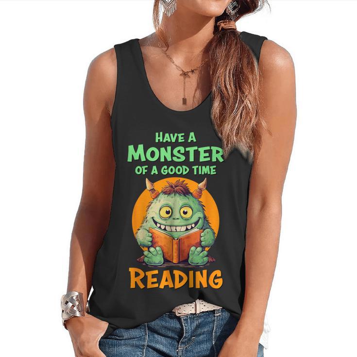 Halloween Teacher Librarian Monster Reading Books Men Women Kids Flowy Tank