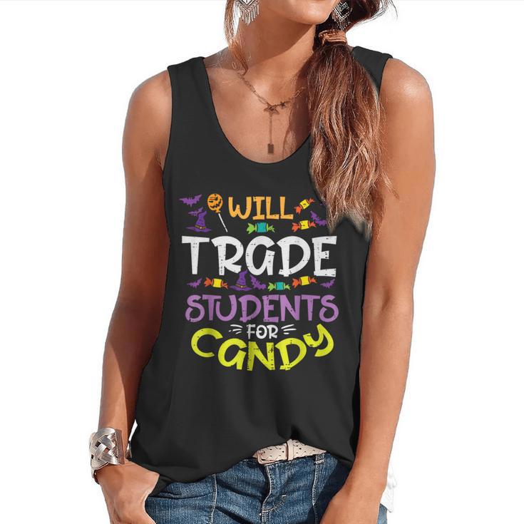 Halloween Teacher Will Trade Students For Candy Women Men Flowy Tank