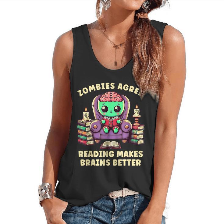Halloween Teacher Zombie Reading Is Good For Brains Flowy Tank