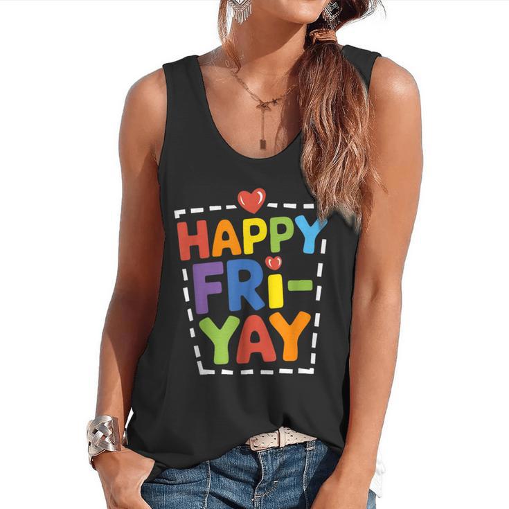 Happy Fri-Yay Teacher Life Weekend Pun Happy Friday Flowy Tank