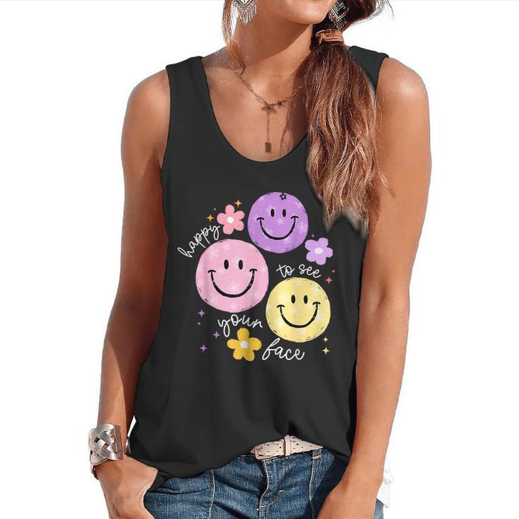 Happy To See Your Face Teacher Flower Back To School Flowy Tank