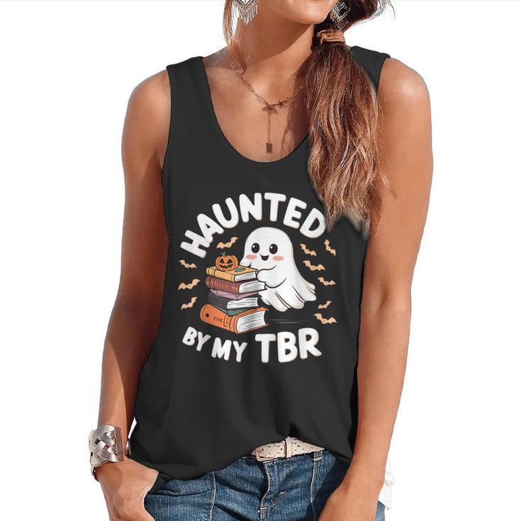 Haunted By My TBR Cute Ghost Book Reading Teacher Halloween Flowy Tank
