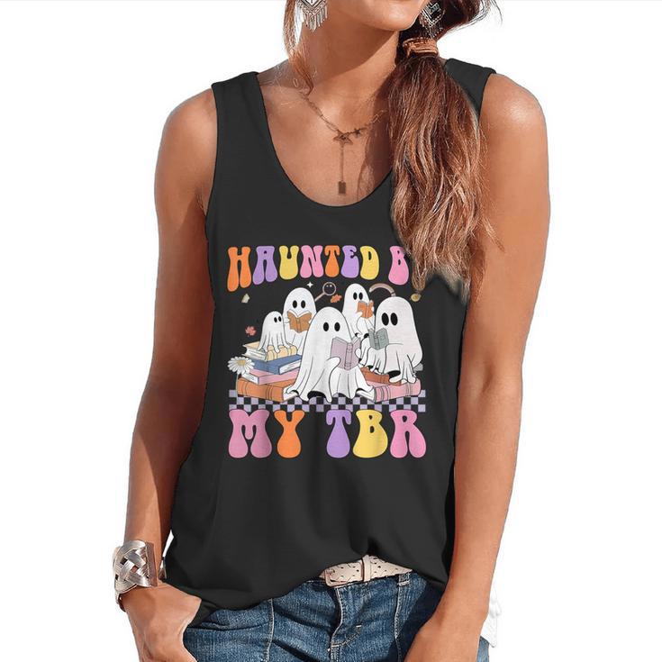 Haunted By My TBR Cute Ghosts Book Reading Teacher Halloween Flowy Tank