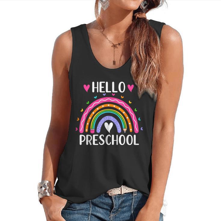Hello Preschool Teacher Student Girls Rainbow Back To School Flowy Tank