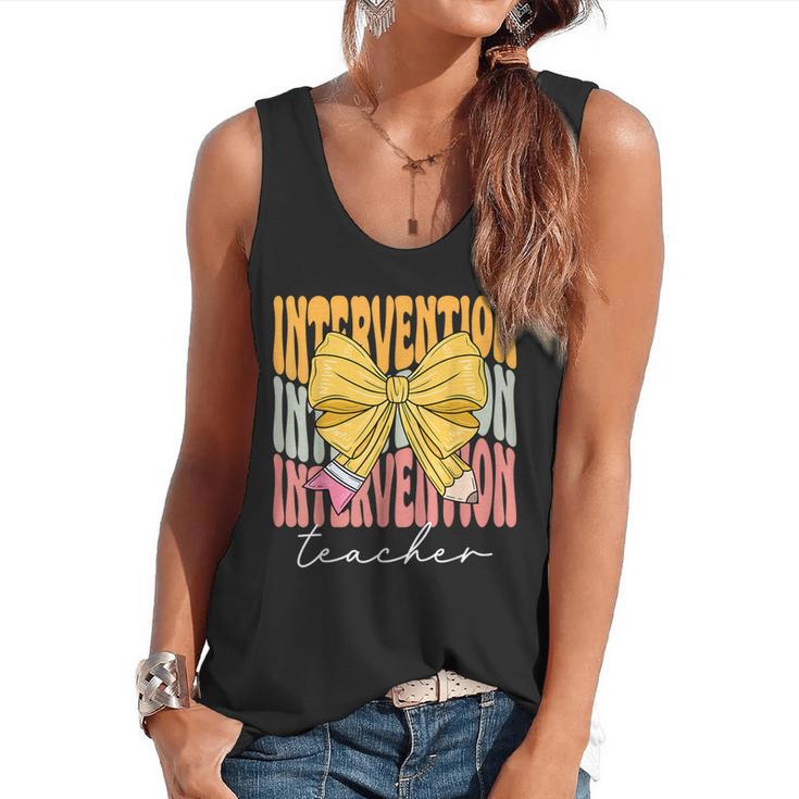 Interventionist Teacher Groovy Coquette Bow Back To School Flowy Tank