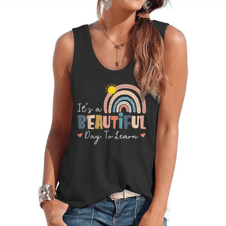 It's A Beautiful Day To Learn Cute Rainbow Boho Teacher Flowy Tank